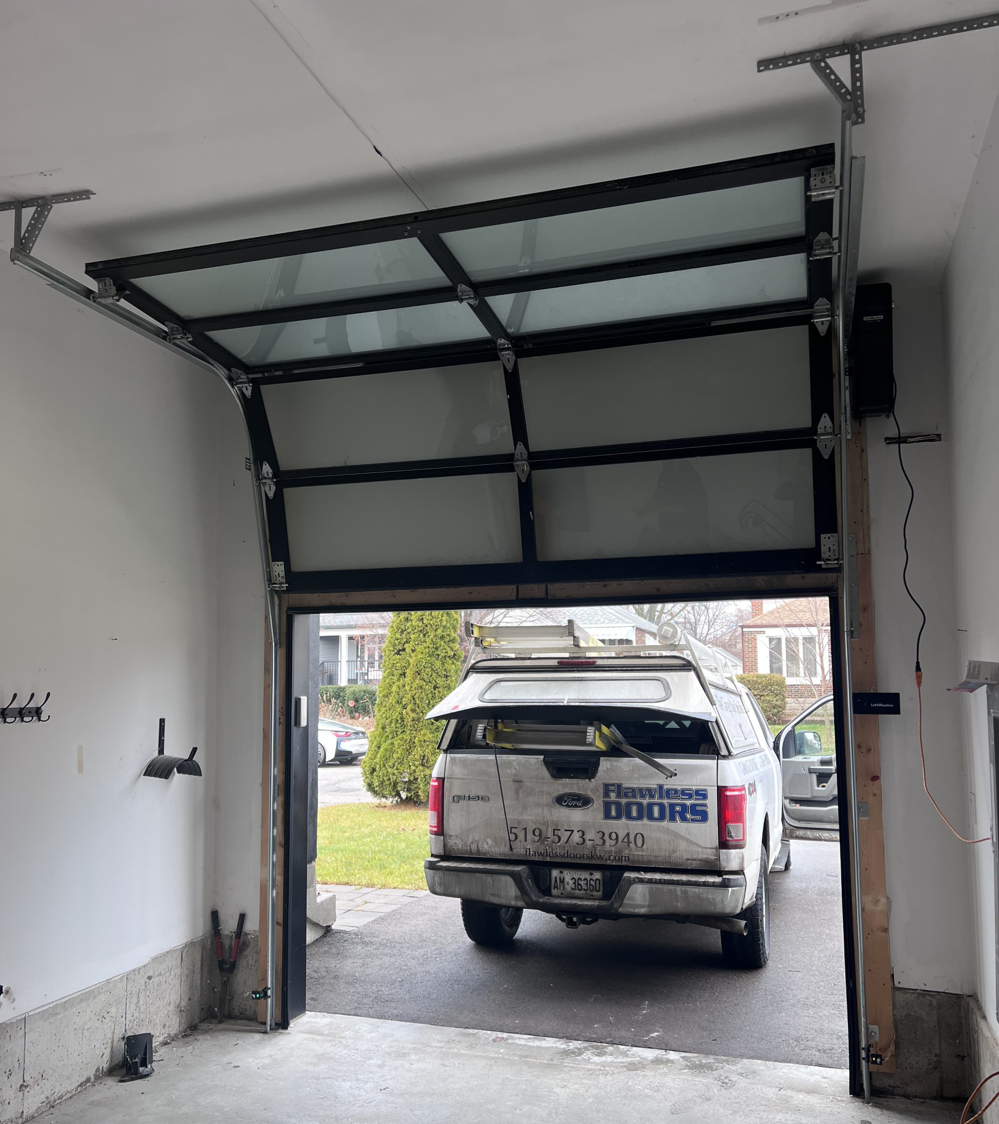 High-Lift garage door replacement completed by Flawless Doors in Waterloo Ontario.